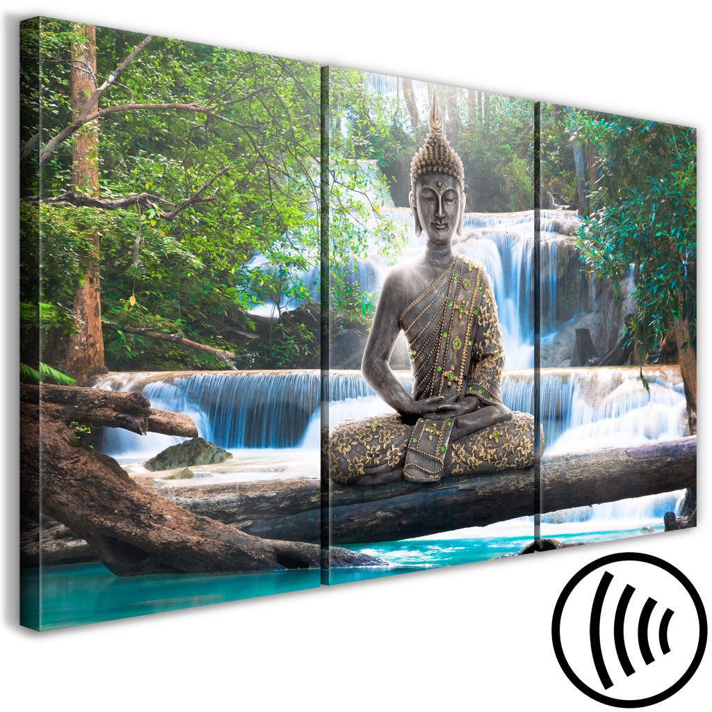 Schilderij  Zen: Buddha And Waterfall (3 Parts) Green