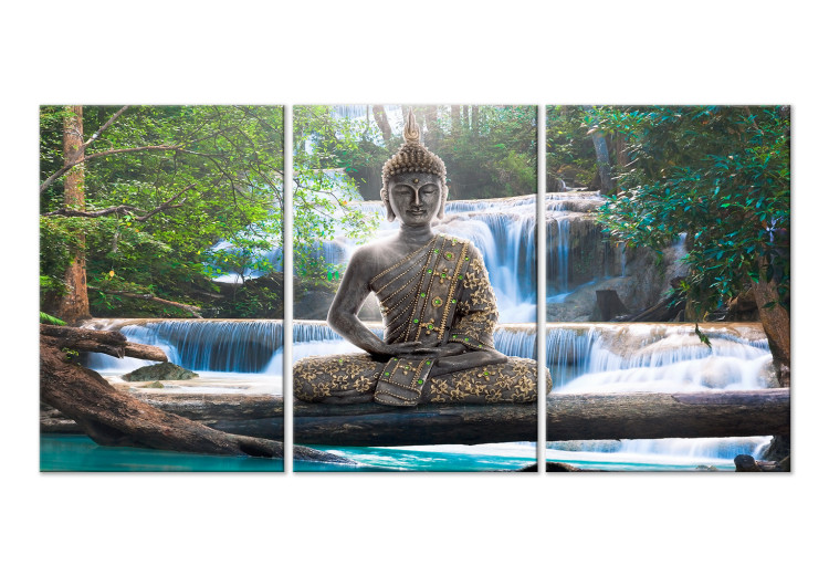 Cuadro decorativo Buddha and Waterfall (3 Parts) Green 121989