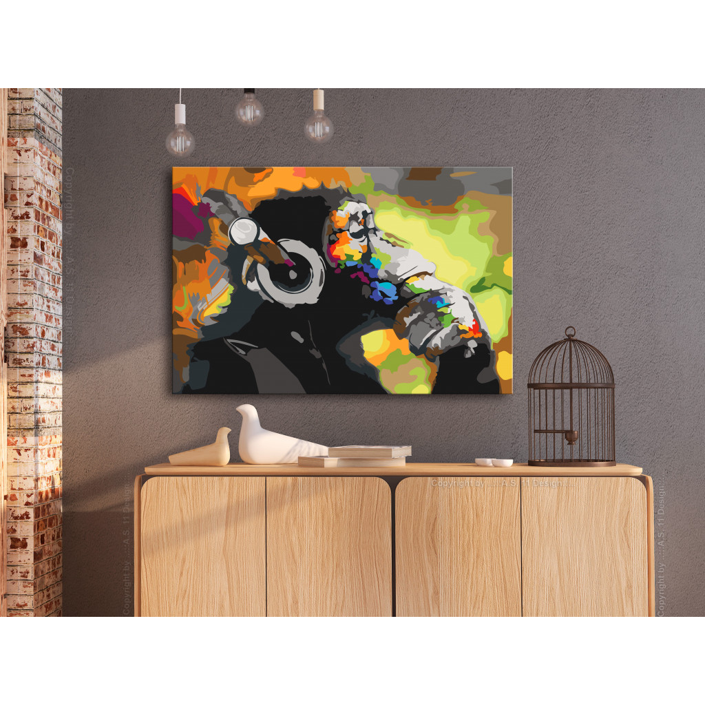 Obraz Do Malowania Po Numerach Kolorowa Małpa W Słuchawkach