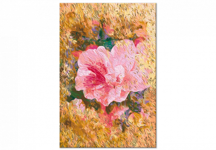 Obraz do malowania po numerach Różowa róża - kwitnący duży kwiat na złotym przetartym tle 146189 additionalImage 3