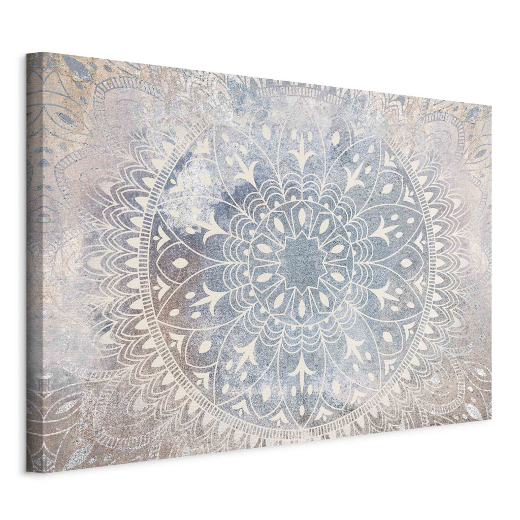 Schilderij Mandala - A Bright Cream-Colored Ornament On A Blue Background [Large Format]