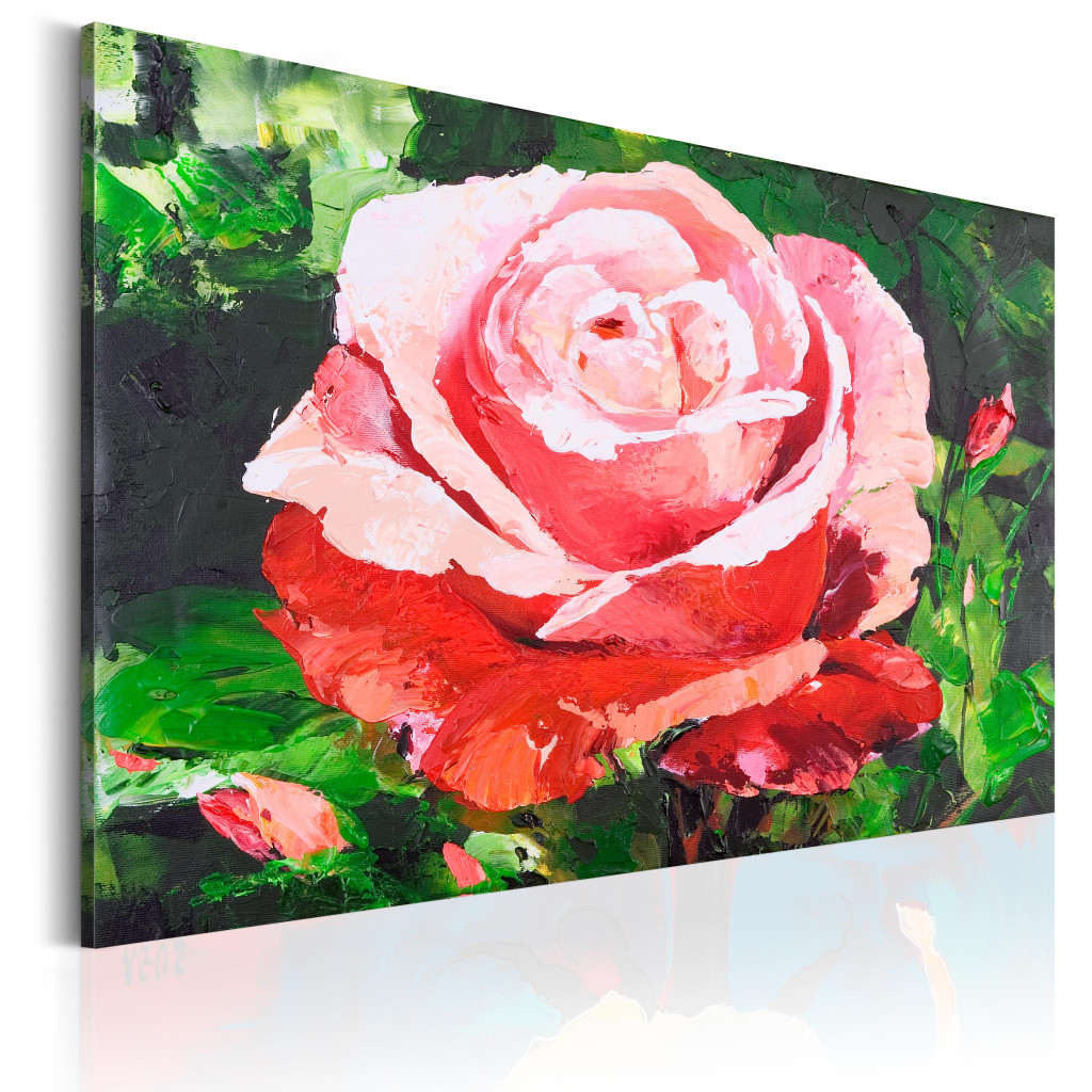 Quadro Em Tela Rosa Solitária (1 Peça) - Motivo Floral Com Fundo Verde