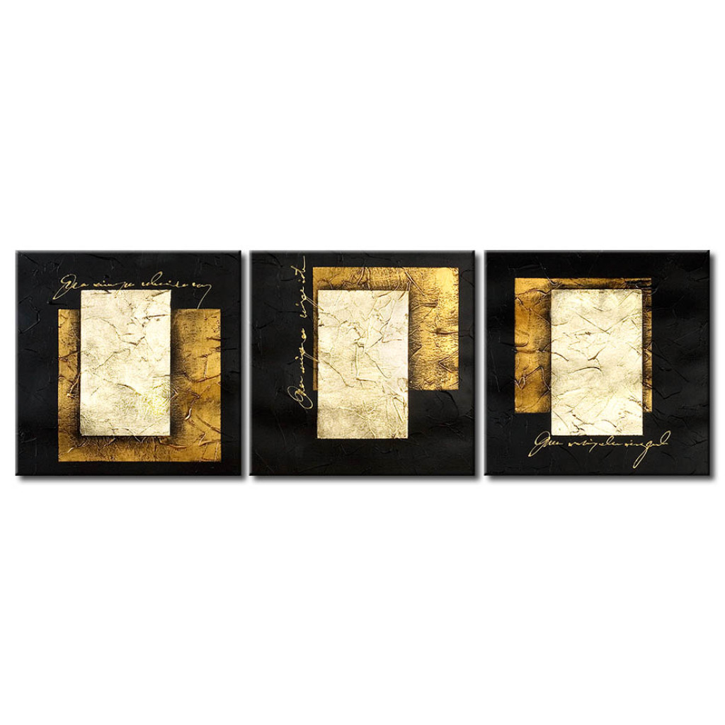 Schilderij  Abstract: Vormen (3-delig) - Abstractie Met Gouden Geometrische Figuren