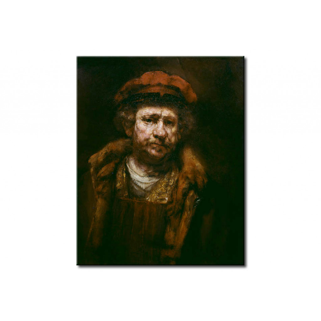 Schilderij  Rembrandt: Selfportrait With Red Cap