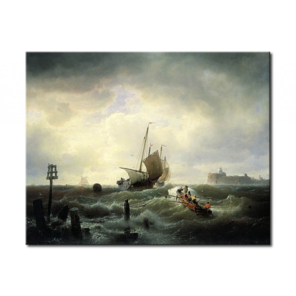 Schilderij  Andreas Achenbach: The Entrance To The Harbour At Hellevoetsluys