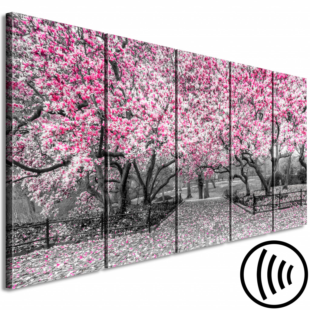 Obraz Park Magnolii (5-częściowy) Wąski Różowy