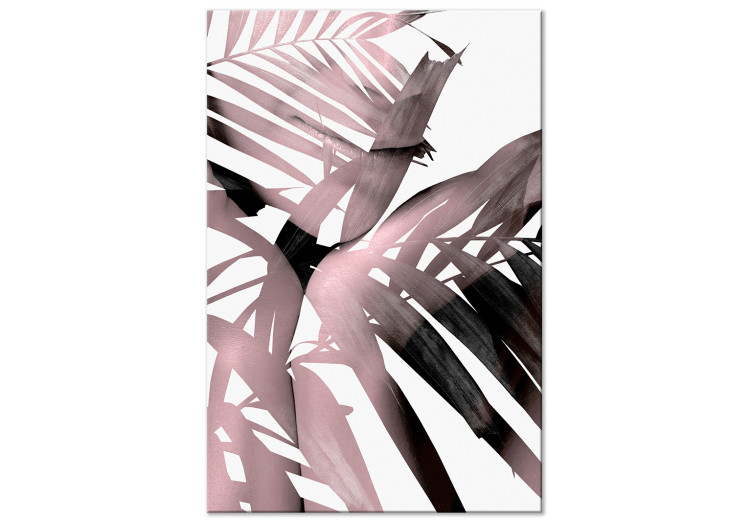 Canvas Palm leaves - pink leaves of palm trees hiding a woman's figure on a white background