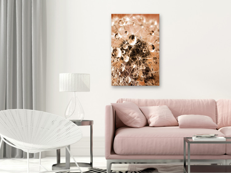 - Wandbilder Morgentau Bilder im auf Pusteblume Hintergrund Wassertropfen - - orangefarbenem Pusteblume Blumen Blumen mit Leinwand Eine – Andere auf