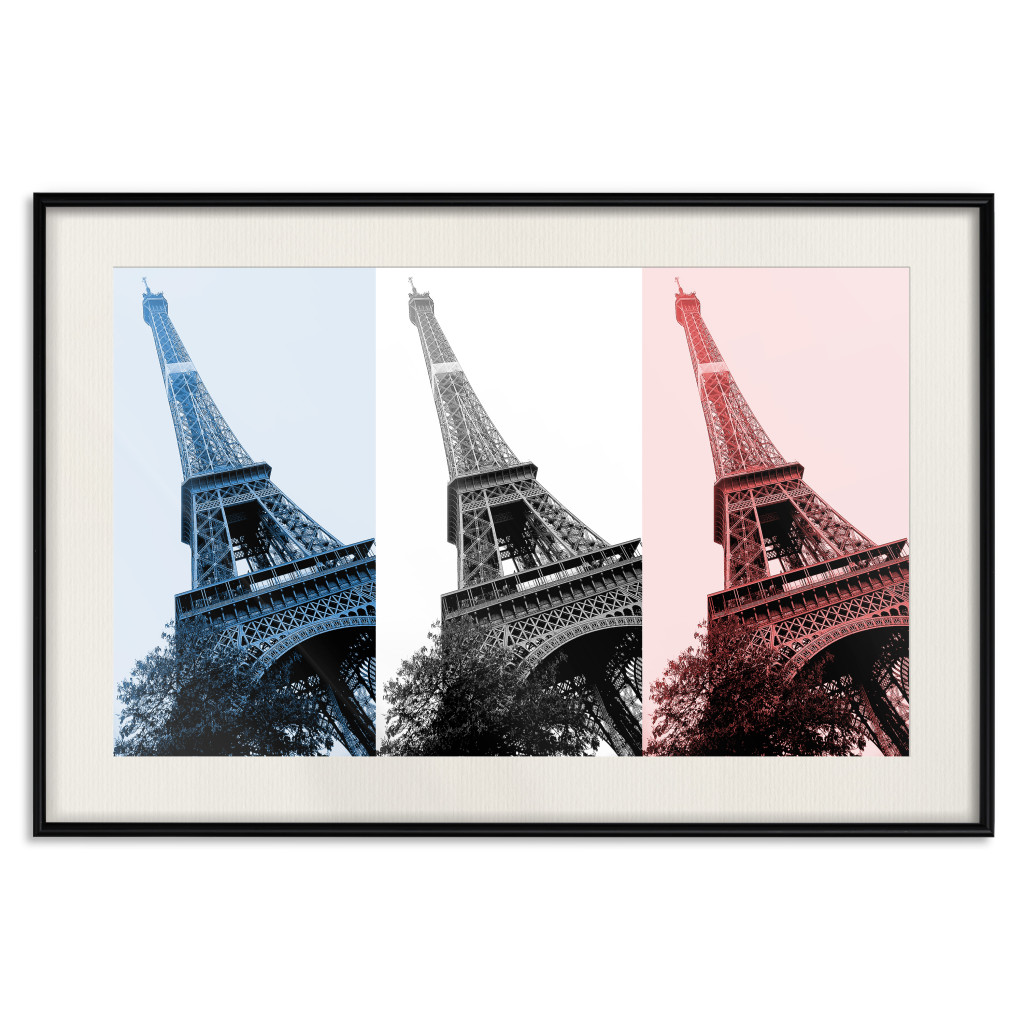 Plakat: Paryski Kolaż - Trzy Zdjęcia Wieży Eiffla W Narodowych Barwach Francji