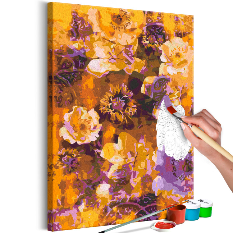 Obraz do malowania po numerach Karmelowy ogród - kwitnące kwiaty w kolorach białym i fioletowym 146199 additionalImage 6
