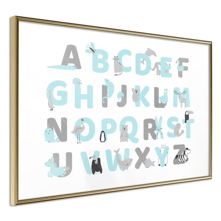 Poster English Alphabet for Children - Gray and Blue Letters with Animals 146499 additionalImage 4