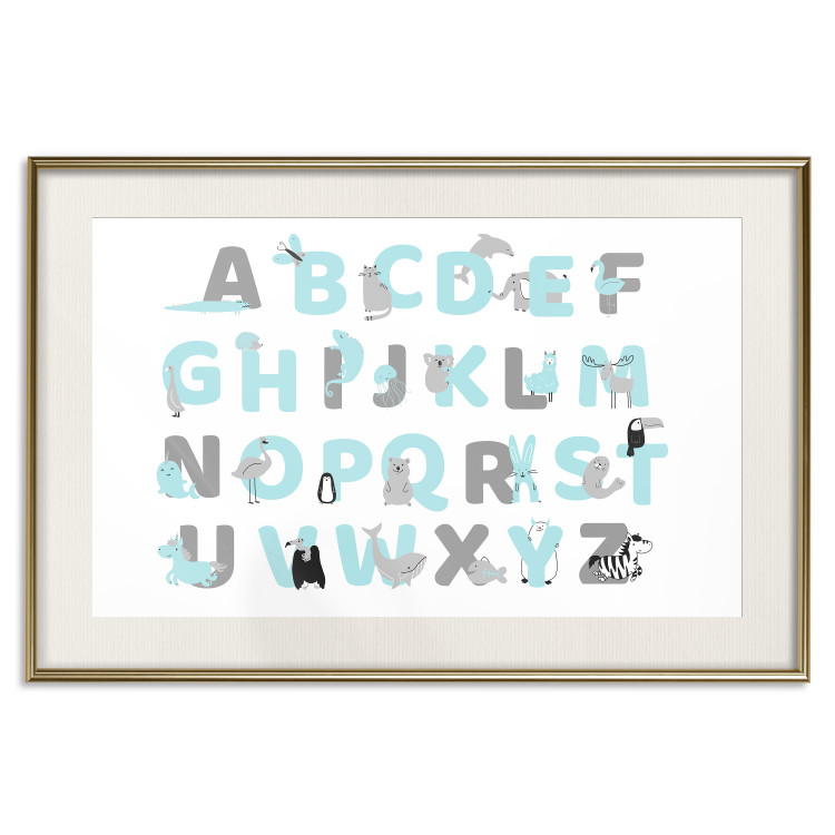 Poster English Alphabet for Children - Gray and Blue Letters with Animals 146499 additionalImage 26