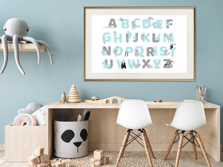 Poster English Alphabet for Children - Gray and Blue Letters with Animals 146499 additionalImage 23