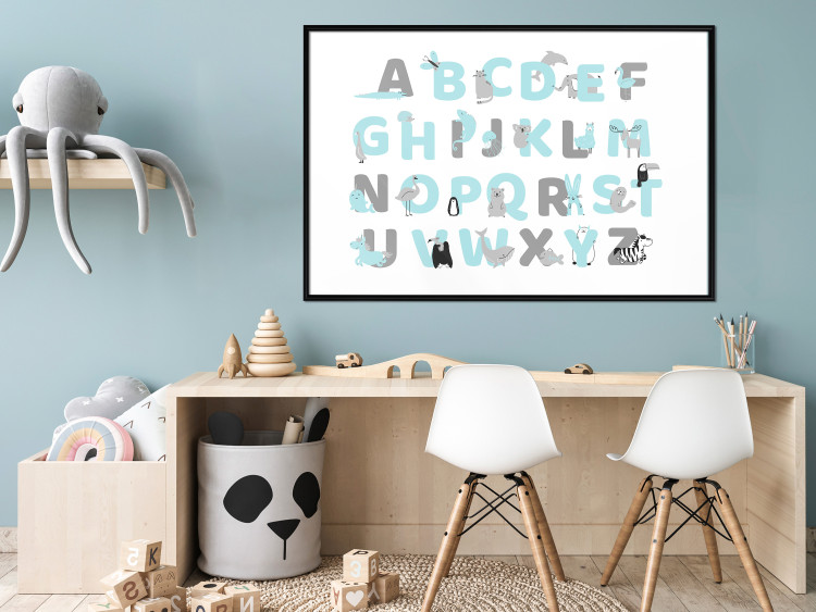 Poster English Alphabet for Children - Gray and Blue Letters with Animals 146499 additionalImage 8