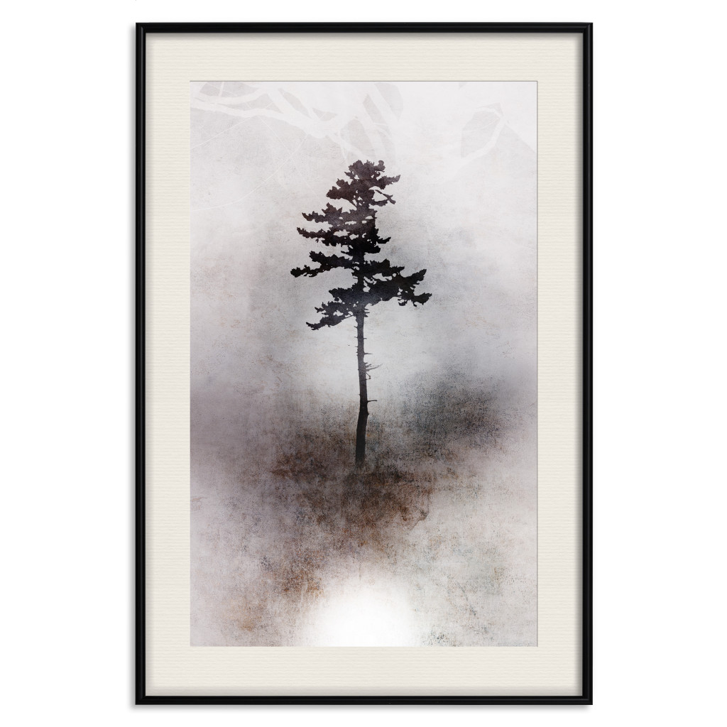 Plakat: Pejzaż - Drzewo Na Brązowo-szarym Tle Z Delikatną Fakturą