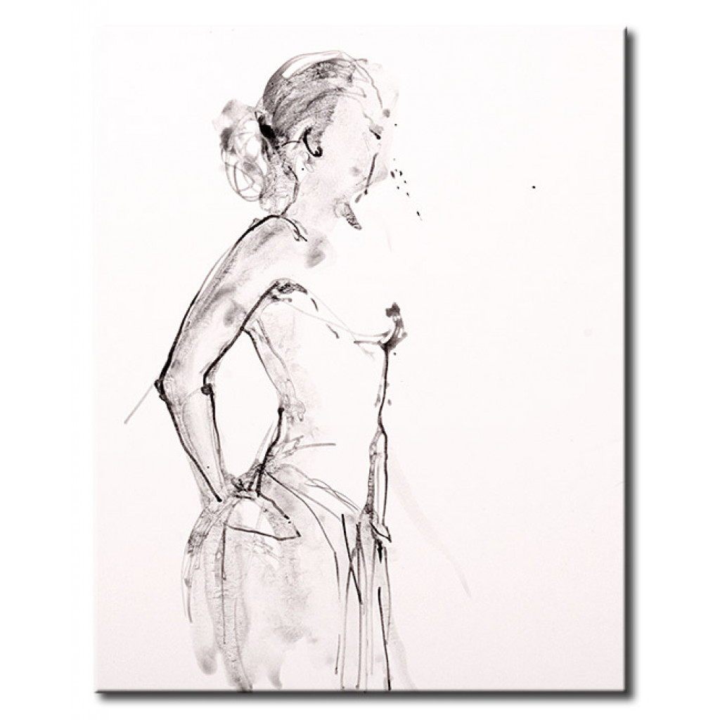 Pintura Figura Sensual - Silhueta Feminina Minimalista Sobre Um Fundo Branco