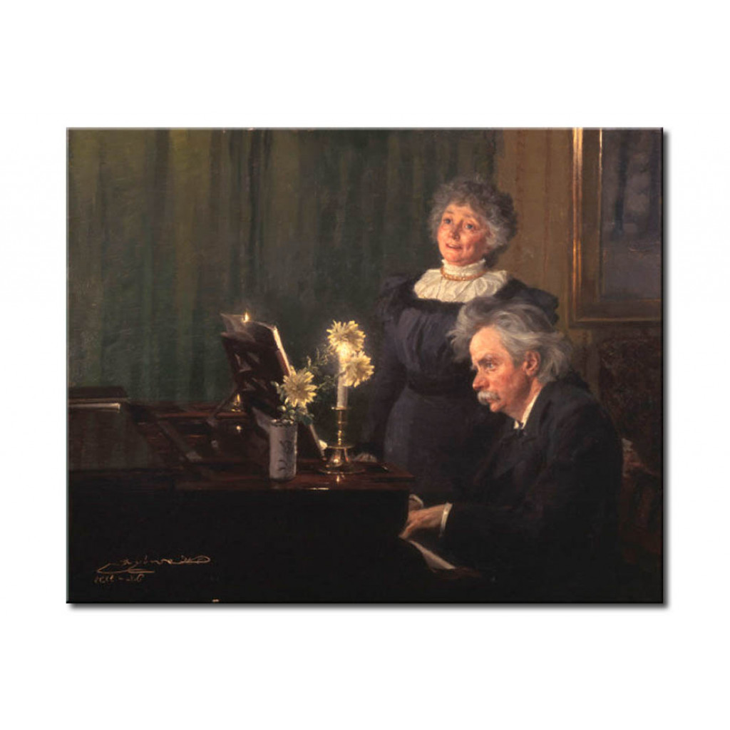 Schilderij  Peder Severin Kroyer: Edvad Grieg Accompanies His Wife At The Piano