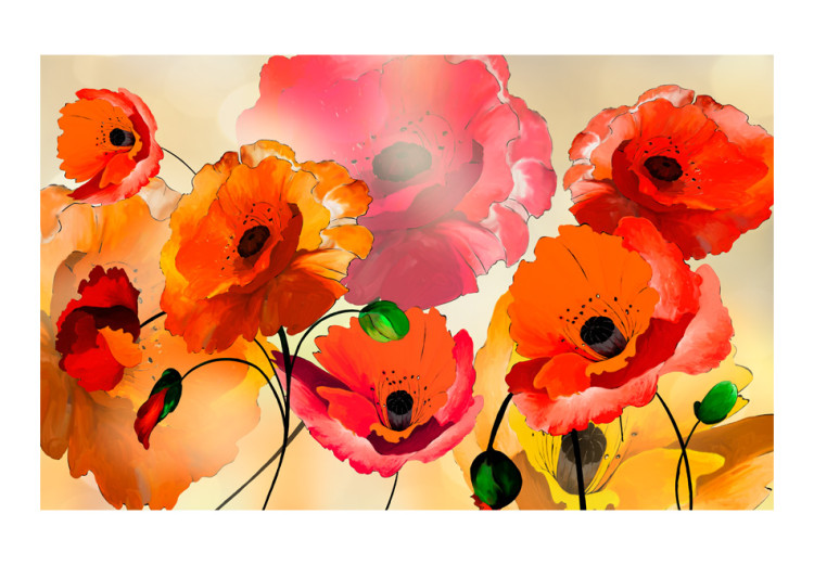 Wall Mural Velvety Poppies - Abstraction of Energetic Flowers on a Bright Background 60399 additionalImage 1